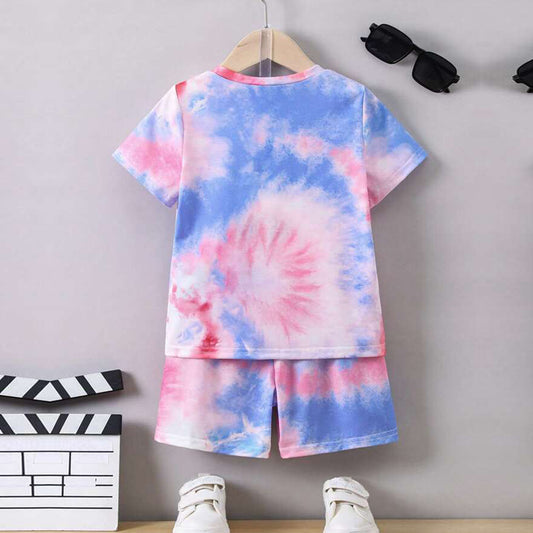 Venutaloza Kids HYPME Tie Dye Bear & letters Graphic Casual T-Shirt & Shorts Two Piece Set For Boys.