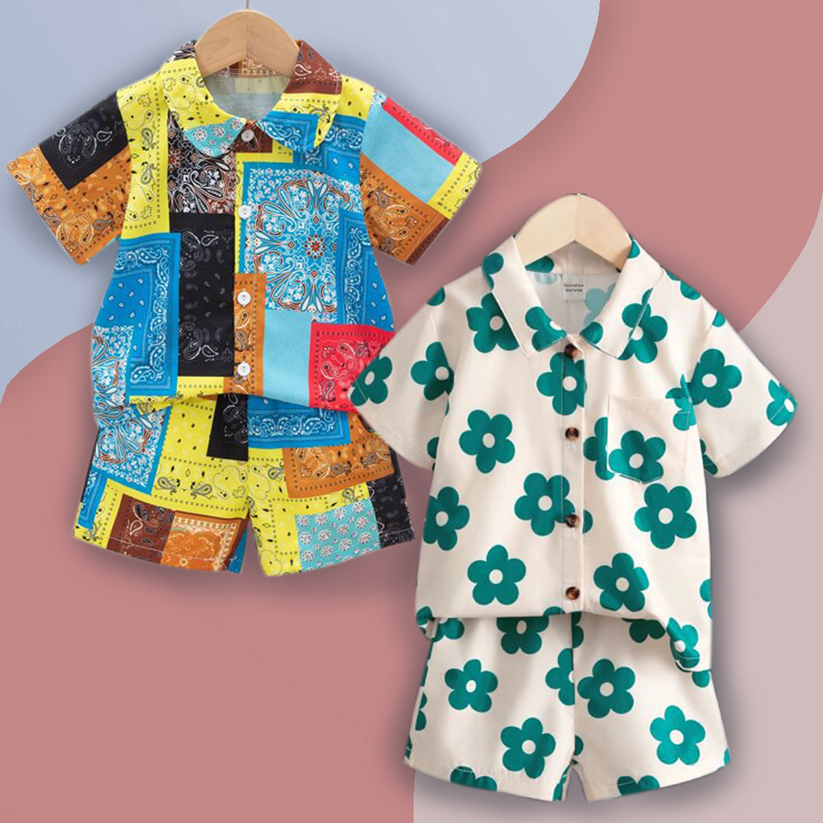 Venutaloza Baby Set Sunshine Patchwork & Floral (Combo Pack Of 2) Shirt & Shorts Without tee Two Piece Set For Boy & Girls.