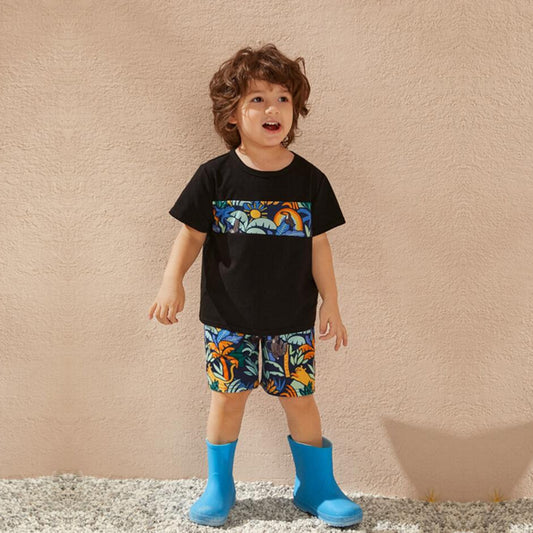 Venutaloza Kids Tropicals Casual T-Shirt & Shorts Two Piece Set For Boys..