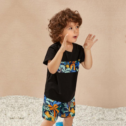 Venutaloza Kids Tropicals Casual T-Shirt & Shorts Two Piece Set For Boys..