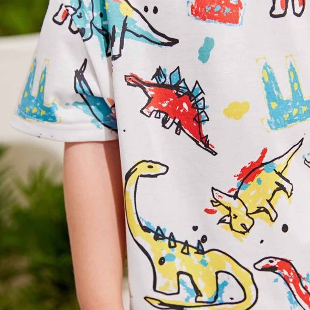 Venutaloza Kids Cartoon Dinosaur Letters Casual T-Shirt & Shorts Two Piece Set For Boys.