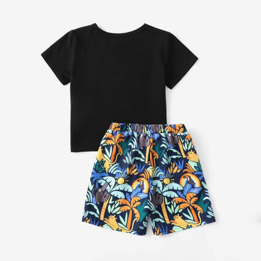 Venutaloza Kids Tropical Casual T-Shirt & Shorts Two Piece Set For Boys.