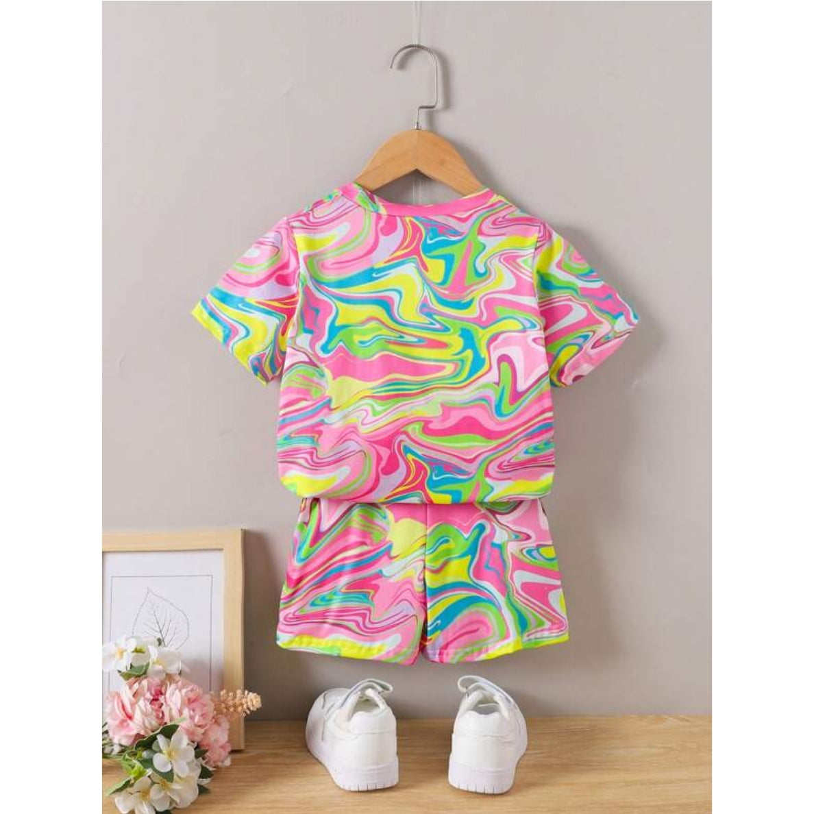 Venutaloza Kids Fluid & Slogan Graphic T-Shirt & Shorts Two Piece Set For Boys.