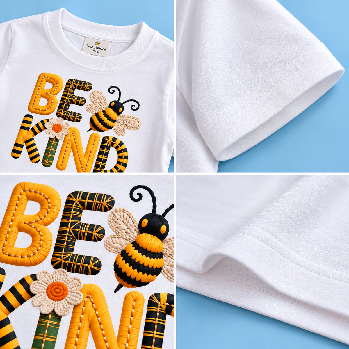 Venutaloza Organic COTTON Be Kind Print Round Neck Half Sleeve T-Shirt for Unisex.