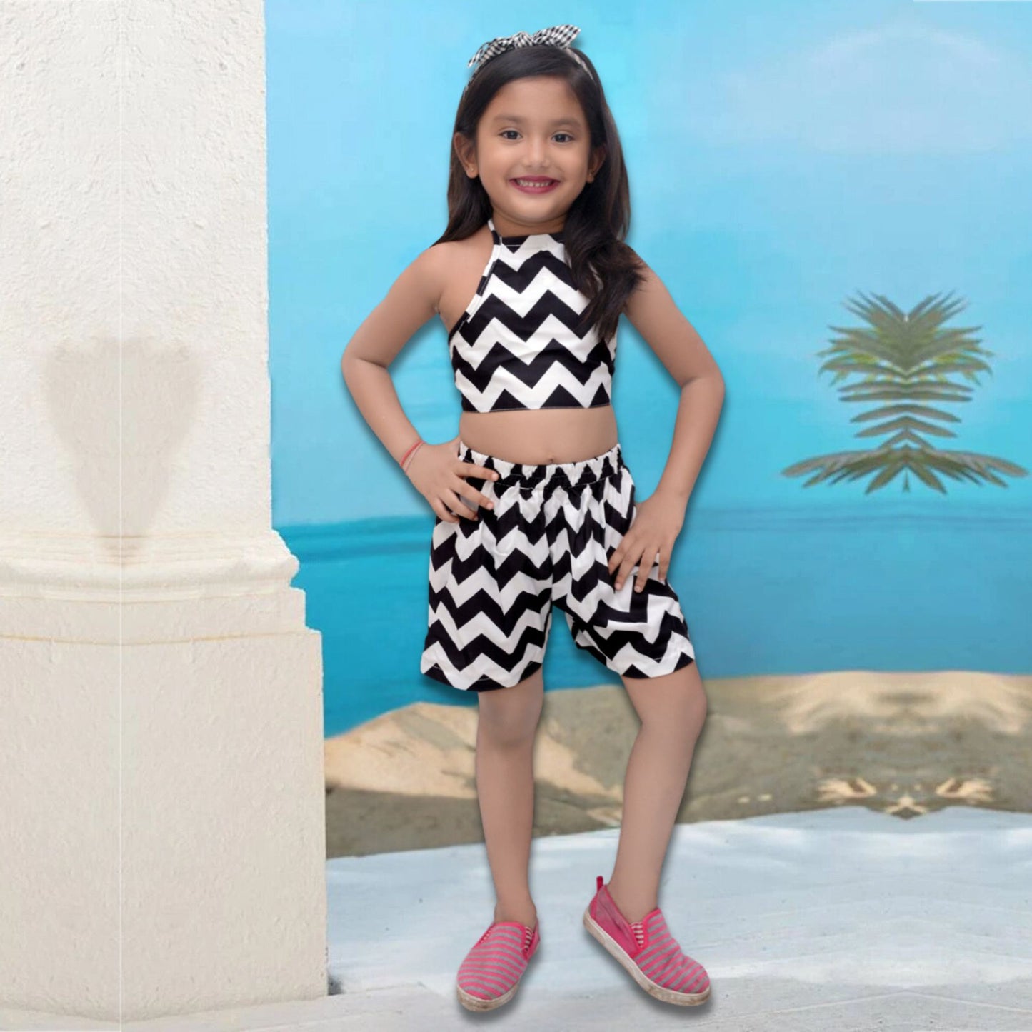 Stylish Designer Black & White Top & Shorts For Baby Girl.