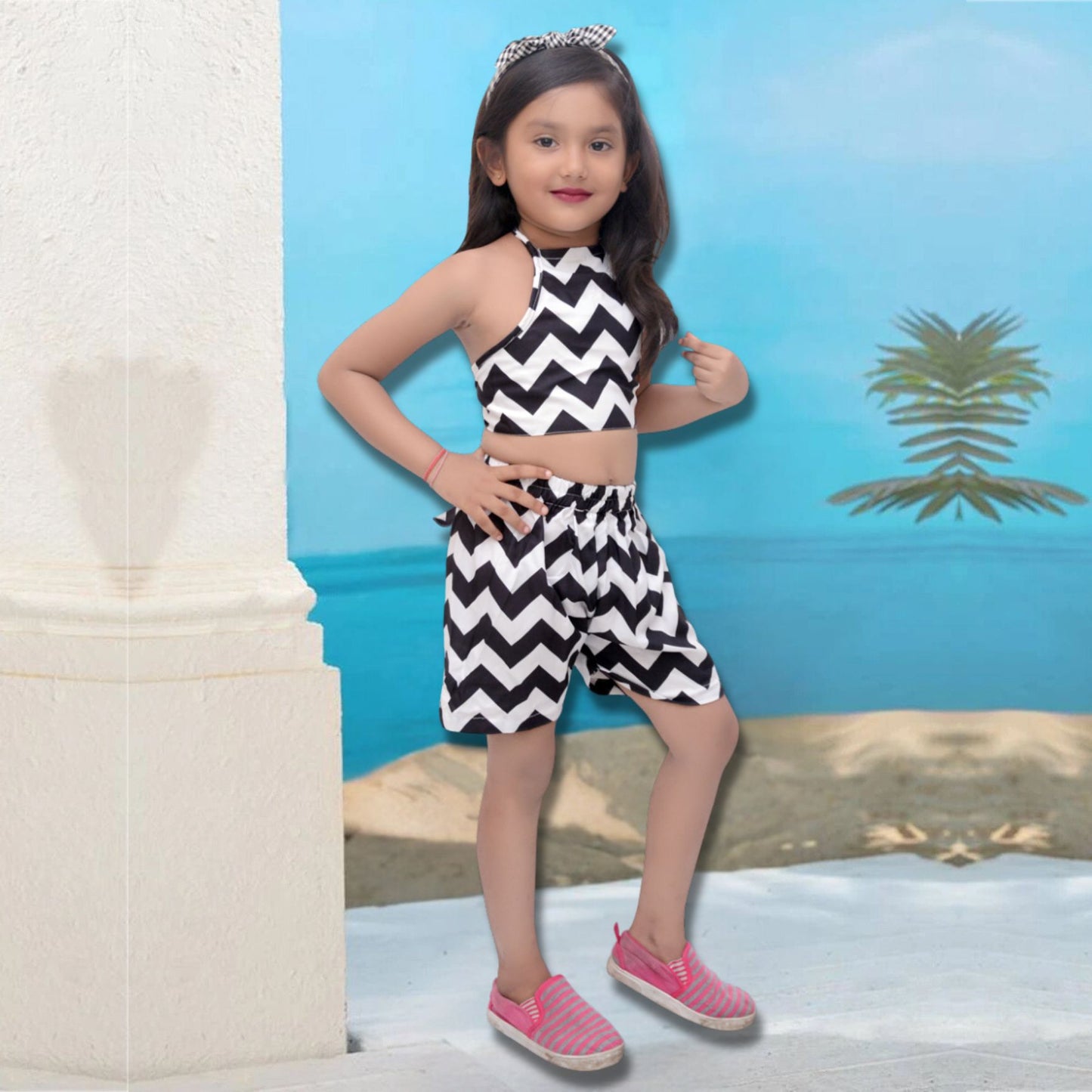 Stylish Designer Black & White Top & Shorts For Baby Girl.