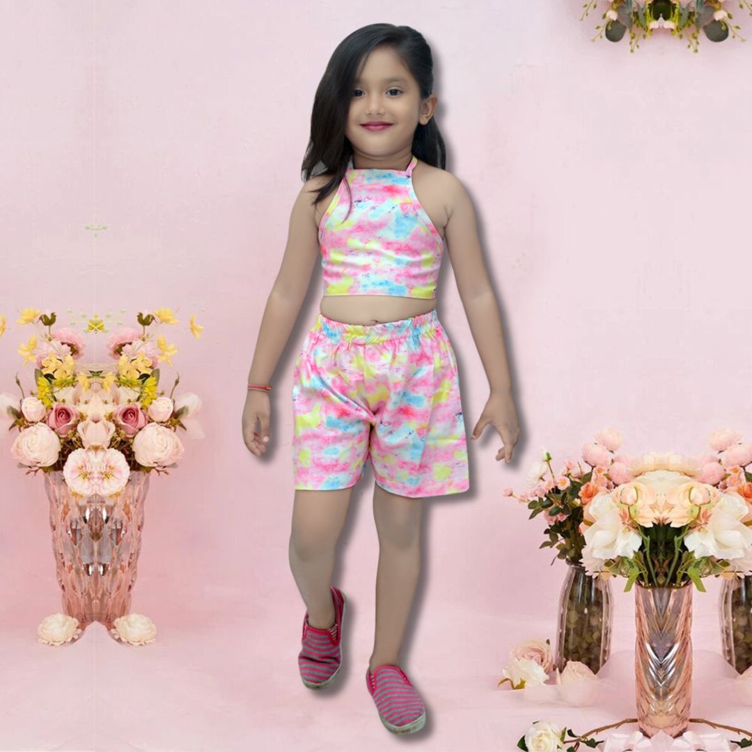 Venutaloza Unique Rainbow Designer Crop Top Sleeveless And Shorts For Kids.