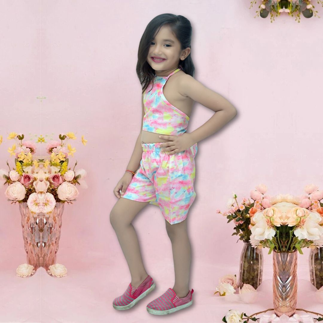 Venutaloza Unique Rainbow Designer Crop Top Sleeveless And Shorts For Kids.