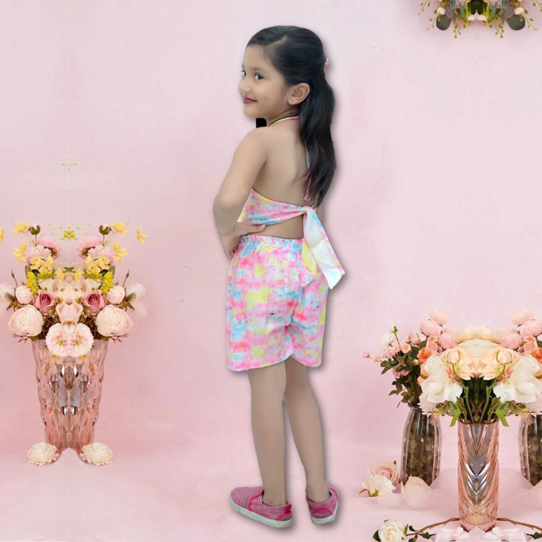 Venutaloza Unique Rainbow Designer Crop Top Sleeveless And Shorts For Kids.