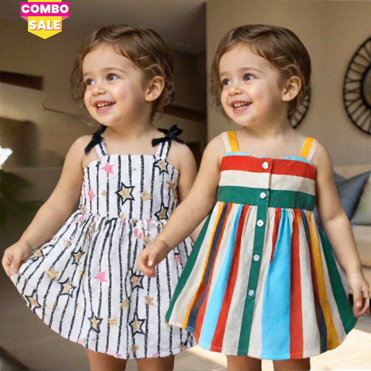 Girl's Toddler Button front & Bohemian Star Style (Combo Pack Of 2) For Girl's.