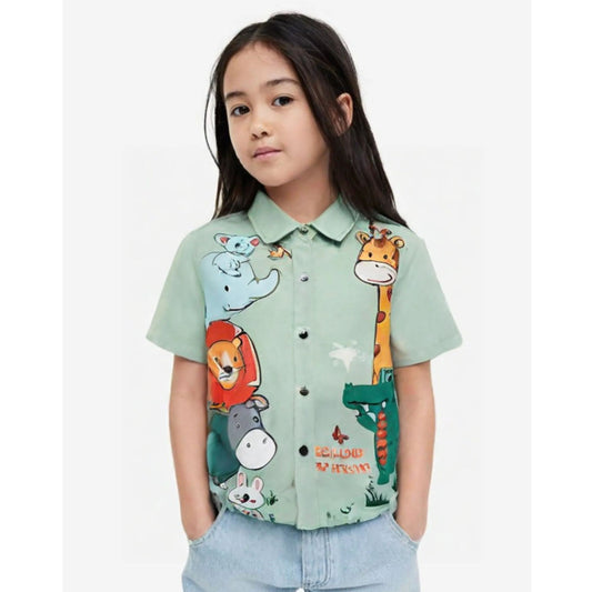 Venutaloza Animal's Turn Down Short Sleeve Shirt For Girls.