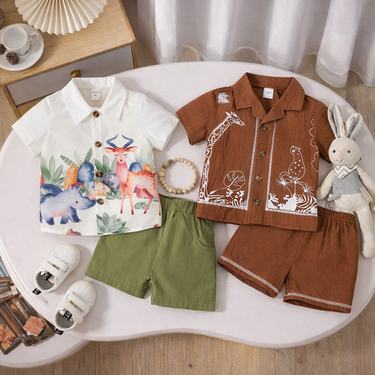 2Pc Baby Set Animals (Combo Pack Of 2) Shirt & Shorts Set For Boy & Girls.