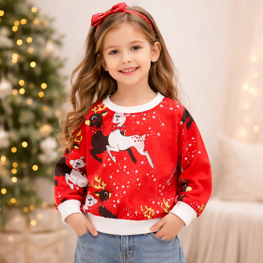 Venutaloza Reindeer Print Full Sleeve T-Shirt For Baby Girl's.