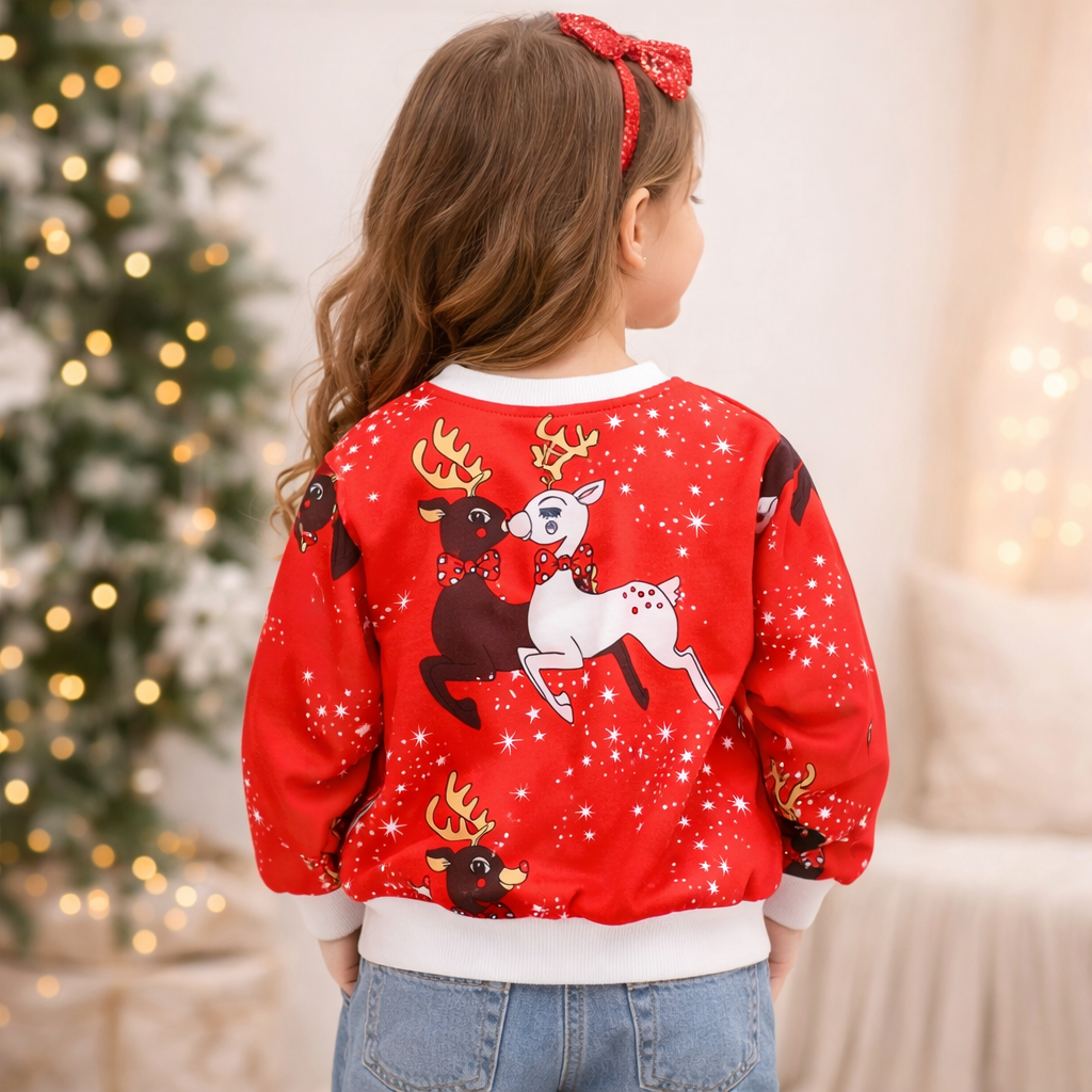 Venutaloza Reindeer Print Full Sleeve T-Shirt For Baby Girl's.