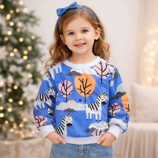 Venutaloza Animal & Tree Graphic Print Full Sleeve T-Shirt For Baby Girl's.