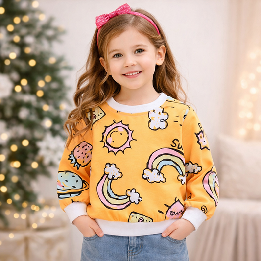 Venutaloza Rainbow Graphic Full Sleeve T-Shirt For Baby Girl's..