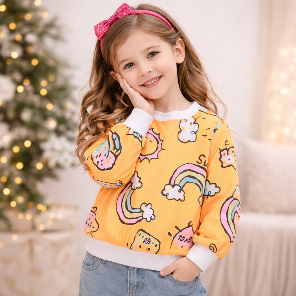 Venutaloza Rainbow Graphic Full Sleeve T-Shirt For Baby Girl's..