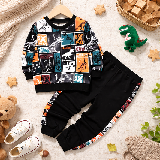 Venutaloza Toddler Boys Colorblock Dinosaur & Cami Pent T-shirt & Pants.