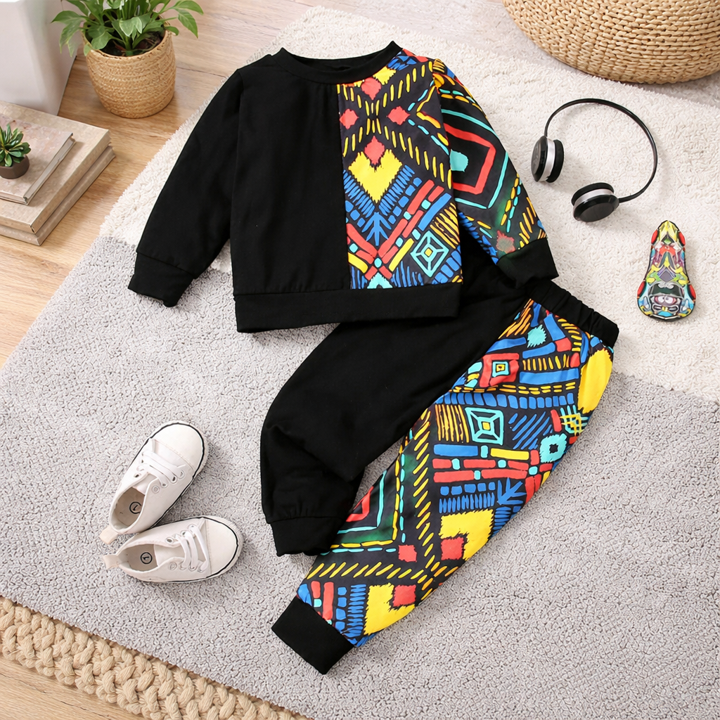 Venutaloza Baby Set Black Graphic Print & Cami T-shirt & Pant.