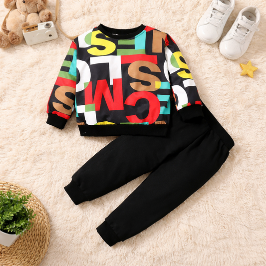 Venutaloza Toddler Boys Letters Graphic Pullover & Cami Pent T-shirt & Pants.