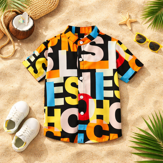 VENUTALOZA Letter Graphic & Button Front Shirt For Boy.