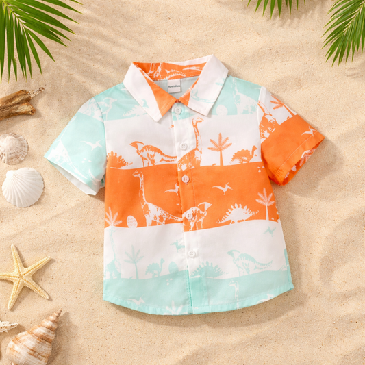 Venutaloza Dinosaur Animal Designer Print Button Front Shirt For Boys.