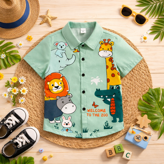 Venutaloza Kids Animal Turn Down Short Sleeve Shirt For Boy.