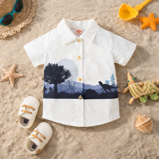 Venutaloza Outdoor Worldwide Casual Tree Gradient Dinosaur Short Sleeve Shirt For Boys.