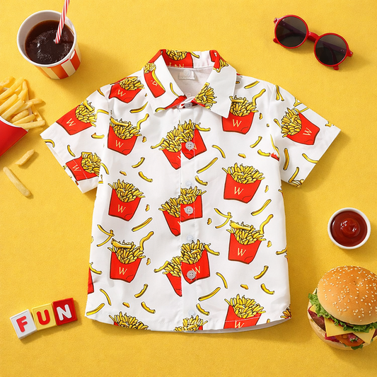 Venutaloza Fries Multi Print Button Front Shirt For Boy.