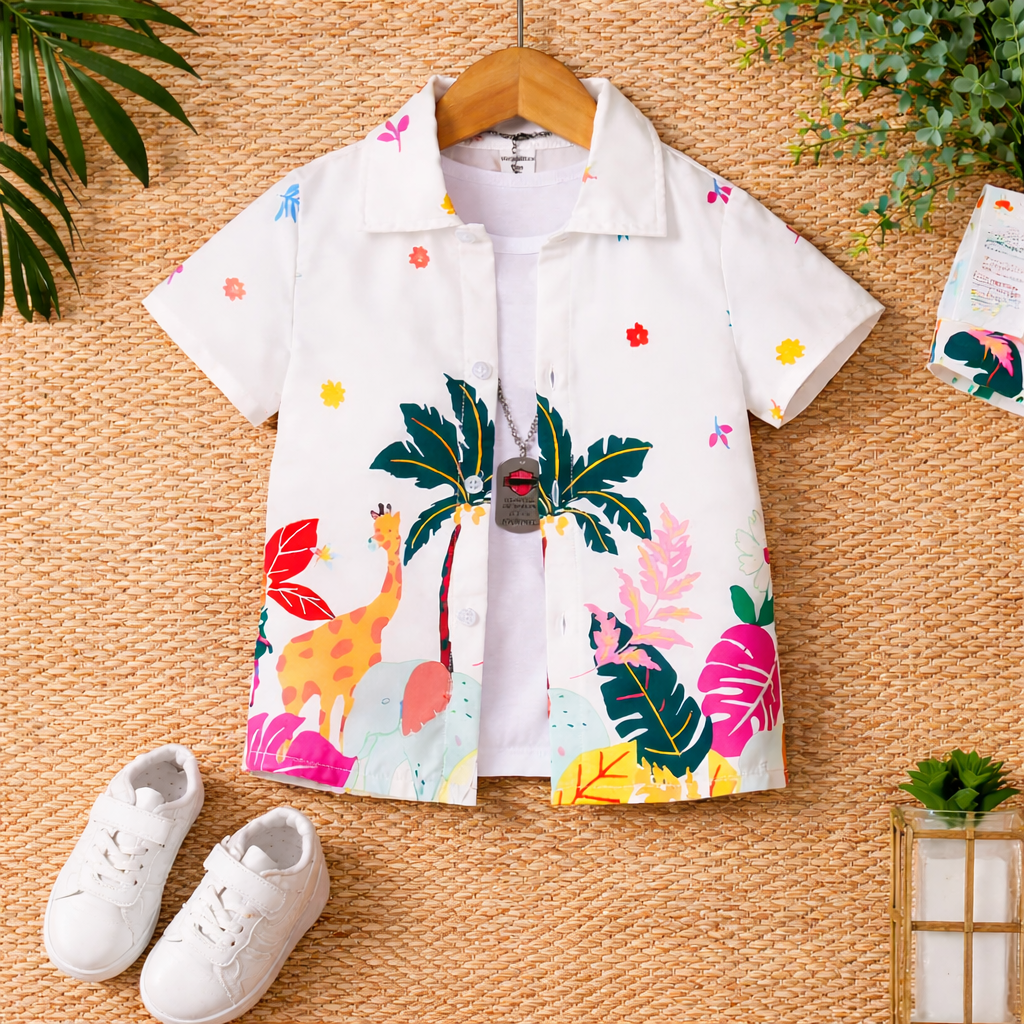 Venutaloza Boys Stylish Floral Tropical's Designer Print Button Front Shirt For Boy.