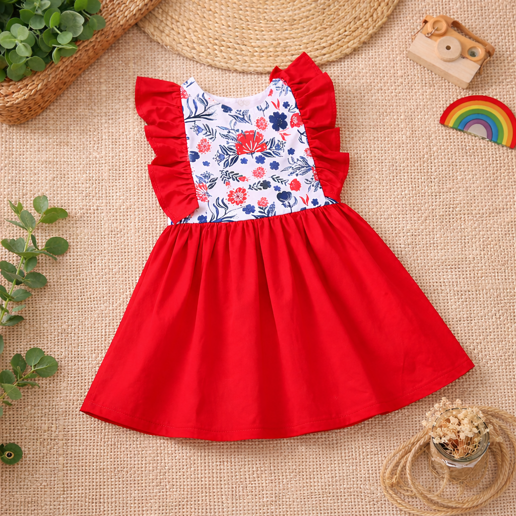BabyGirl's Cotton Red Designer Frocks & Dresses for Kids.