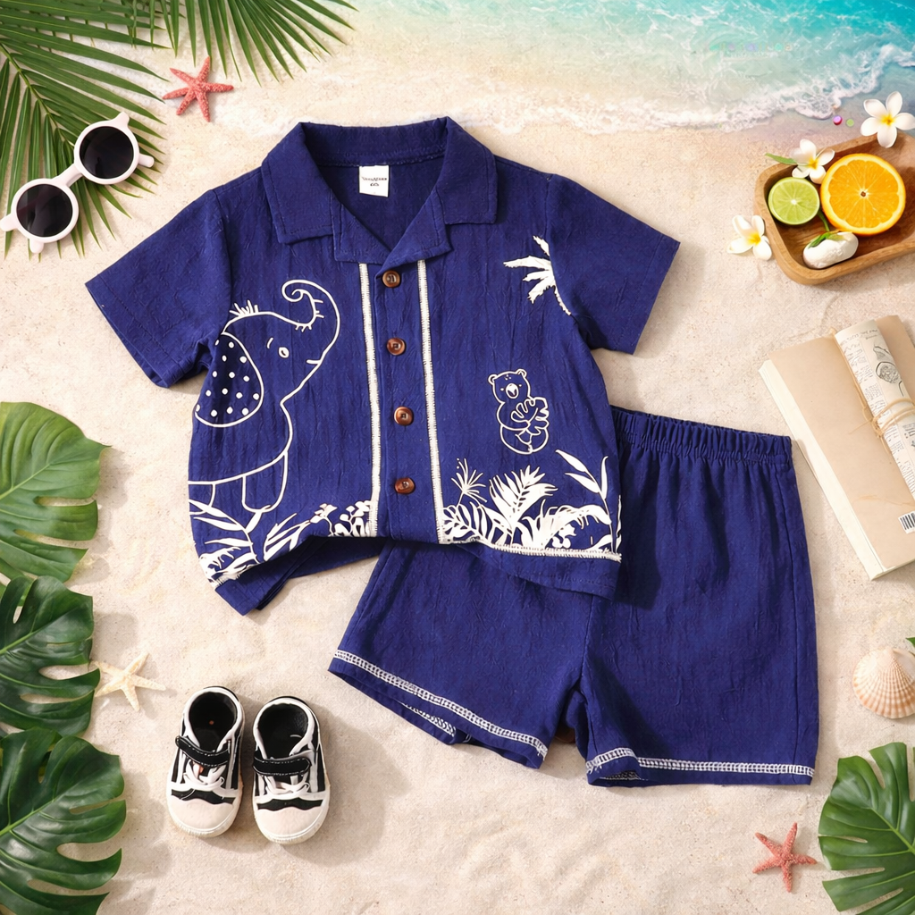 Venutaloza Baby Boy Short Sleeve Shirt And Shorts Set For Spring/ Vacation.