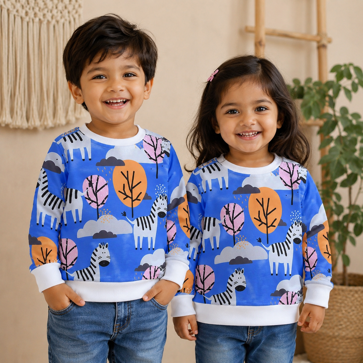 Venutaloza Animal & Tree Graphic Print Full Sleeve T-Shirt For Baby Girl's.