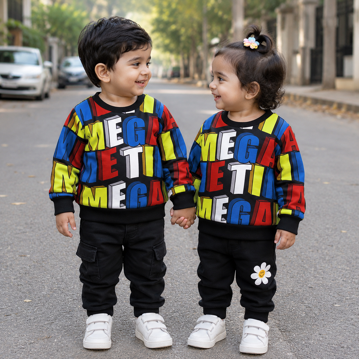 Venutaloza Letters Stripe Full Sleeve Round Nick Tee T-Shirt For Baby Girl's.