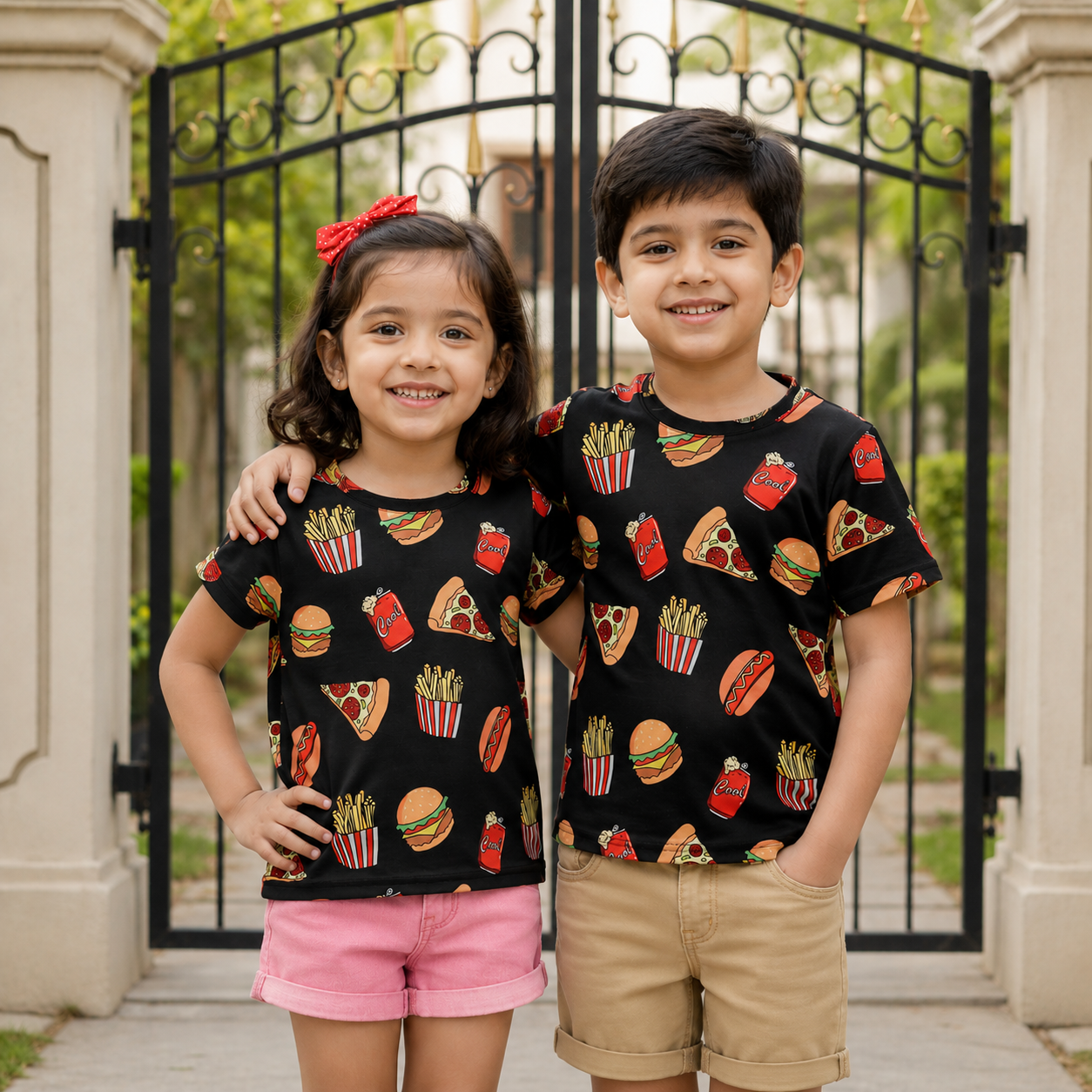Venutaloza Food Print Scoop Neck Color Block T-Shirt For Baby Girl's..