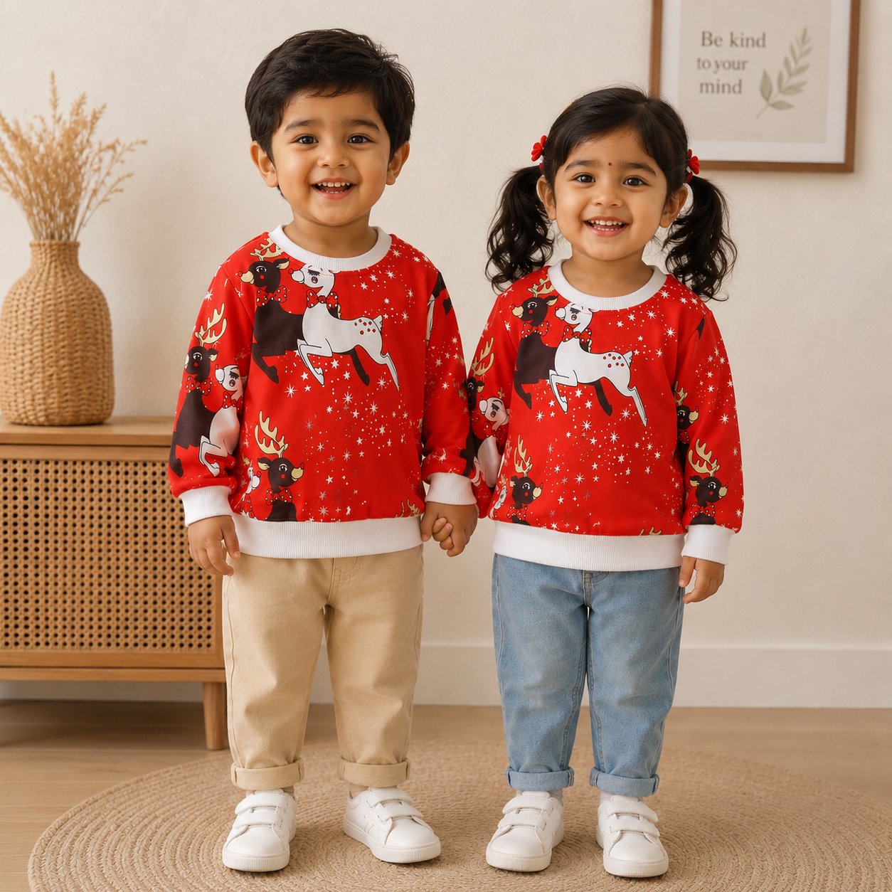 Venutaloza Reindeer Print Full Sleeve T-Shirt For Baby Girl's.