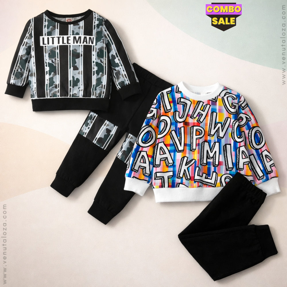 Baby Set Little Man Print & Thermal Crew Design (Combo Pack Of 2) T-Shirt & Pants.