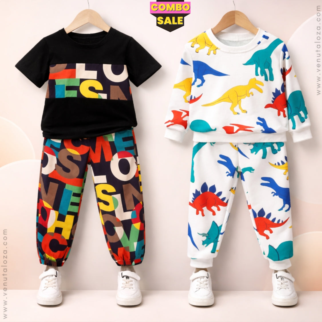 Baby Set Letters Graphic Print & Dinosaur Multicolor (Combo Pack Of 2) T-Shirt & Pants.