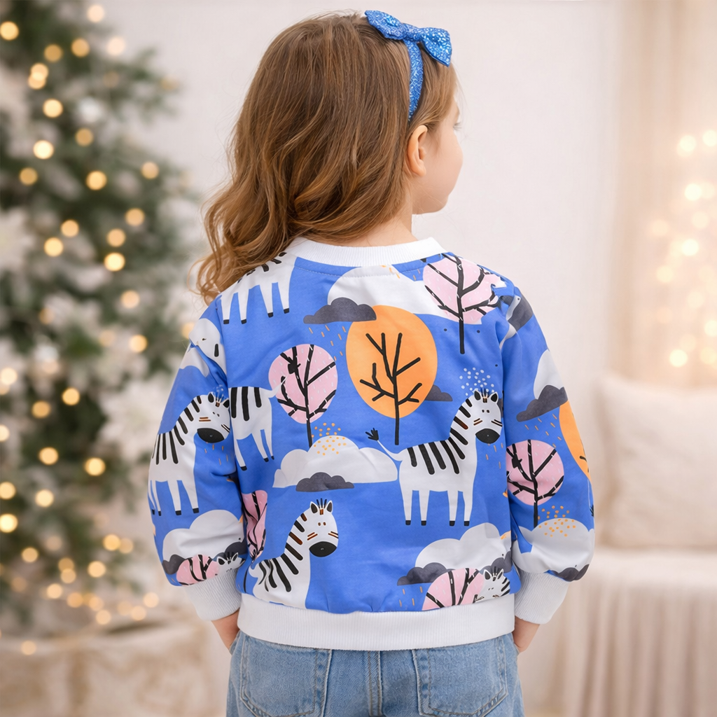 Venutaloza Animal & Tree Graphic Print Full Sleeve T-Shirt For Baby Girl's.