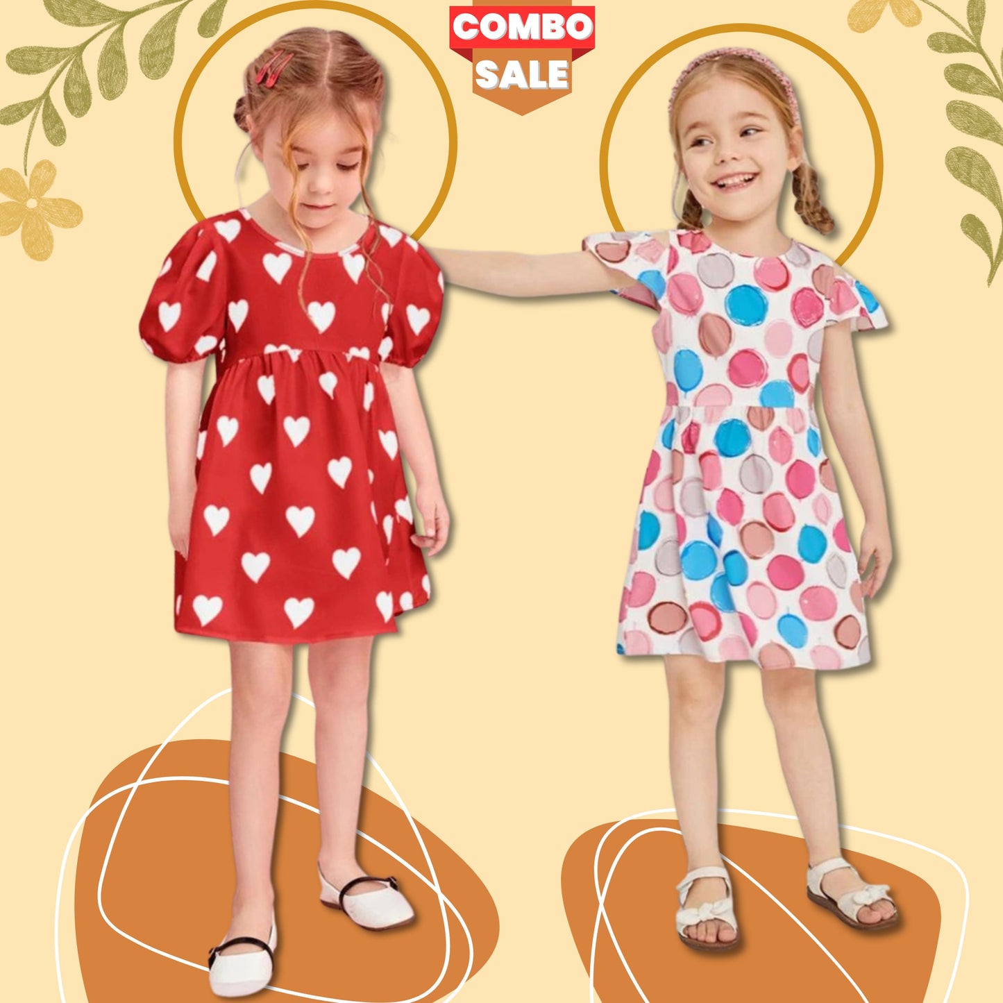 BabyGirl's Unique Designer Red Heart & Floral's Tunic Dress (Combo Pack Of 2) for Baby Girls.