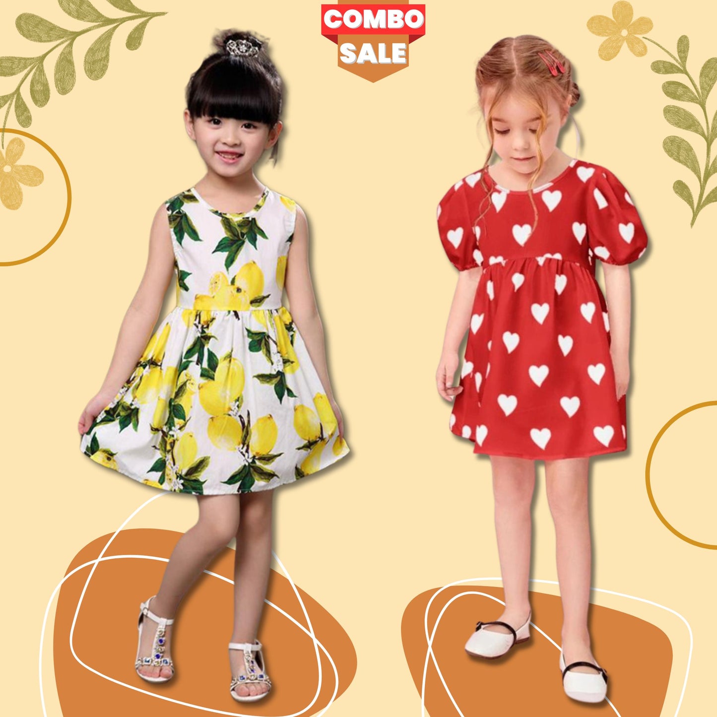 BabyGirl's Stylish Designer Lemon & Heart Tunic Dresses (Combo Pack Of 2) for Baby Girl.