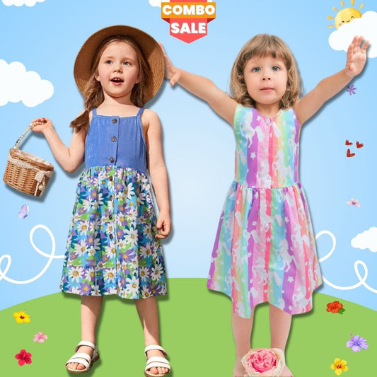 Baby Girl's Stylish Designer Rainbow & Floral's Tunic Dresses (Combo Pack Of 2) for Baby Girl..