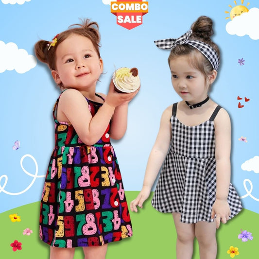 BabyGirl's Stylish Designer Letters & Black White Tunic Dresses (Combo Pack Of 2) for Baby Girl.