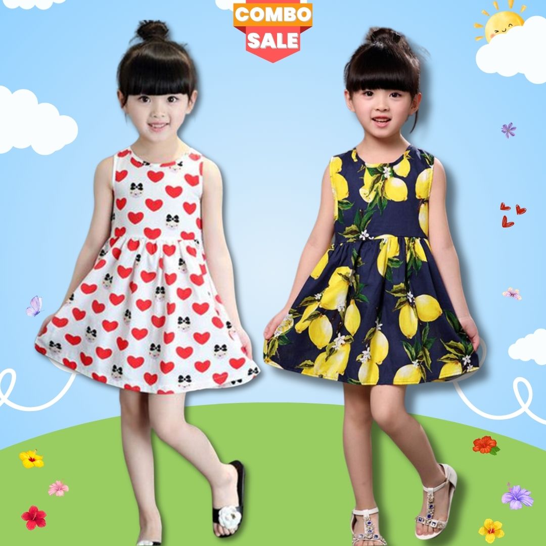 Baby Girl's Stylish Designer Barbie Heart & Blue Lemon Tunic Dresses (Combo Pack Of 2) for Baby Girl.