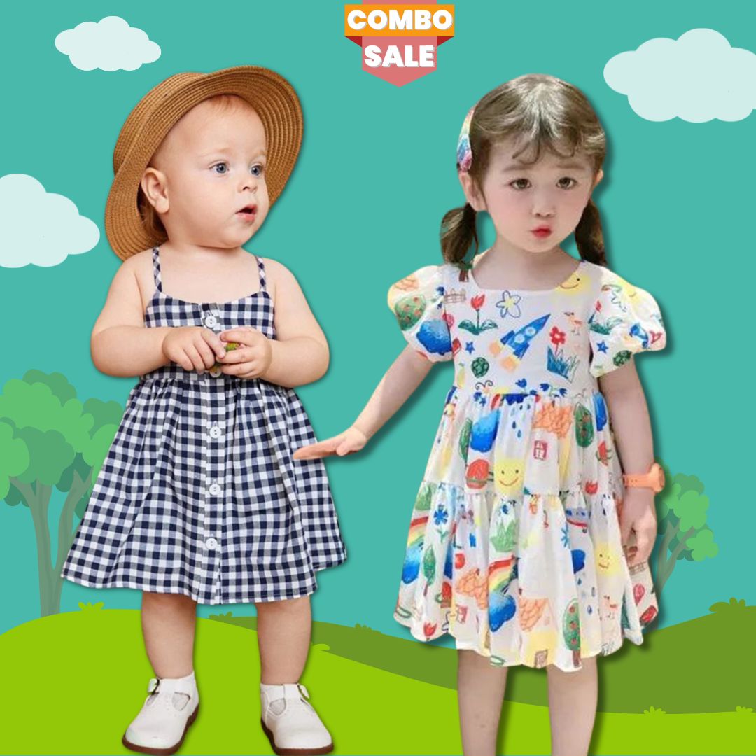 Baby Girl's Stylish Designer Pencil Drow & Floral Tunic Dresses (Combo Pack Of 2) for Baby Girl.
