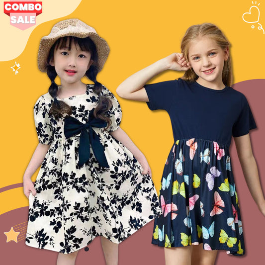 BabyGirl Cotton Floral & Butterfly Tunic Dress Combo Pack for Baby Girls.