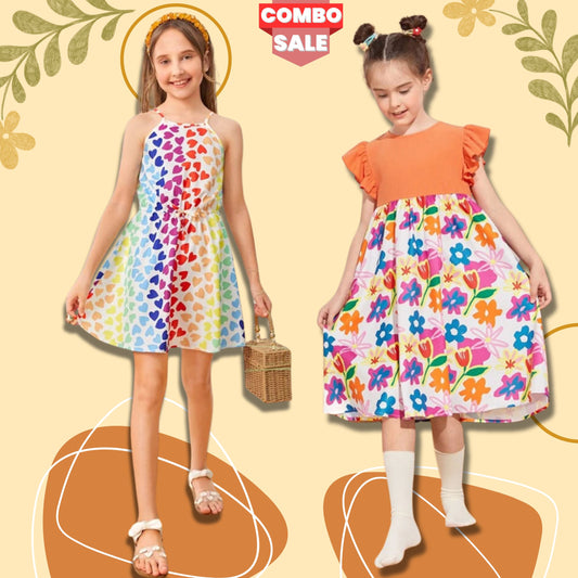 Baby Girl's Stylish Designer Heart's & Floral's Tunic Dress (Combo Pack Of 2) for Baby Girls.