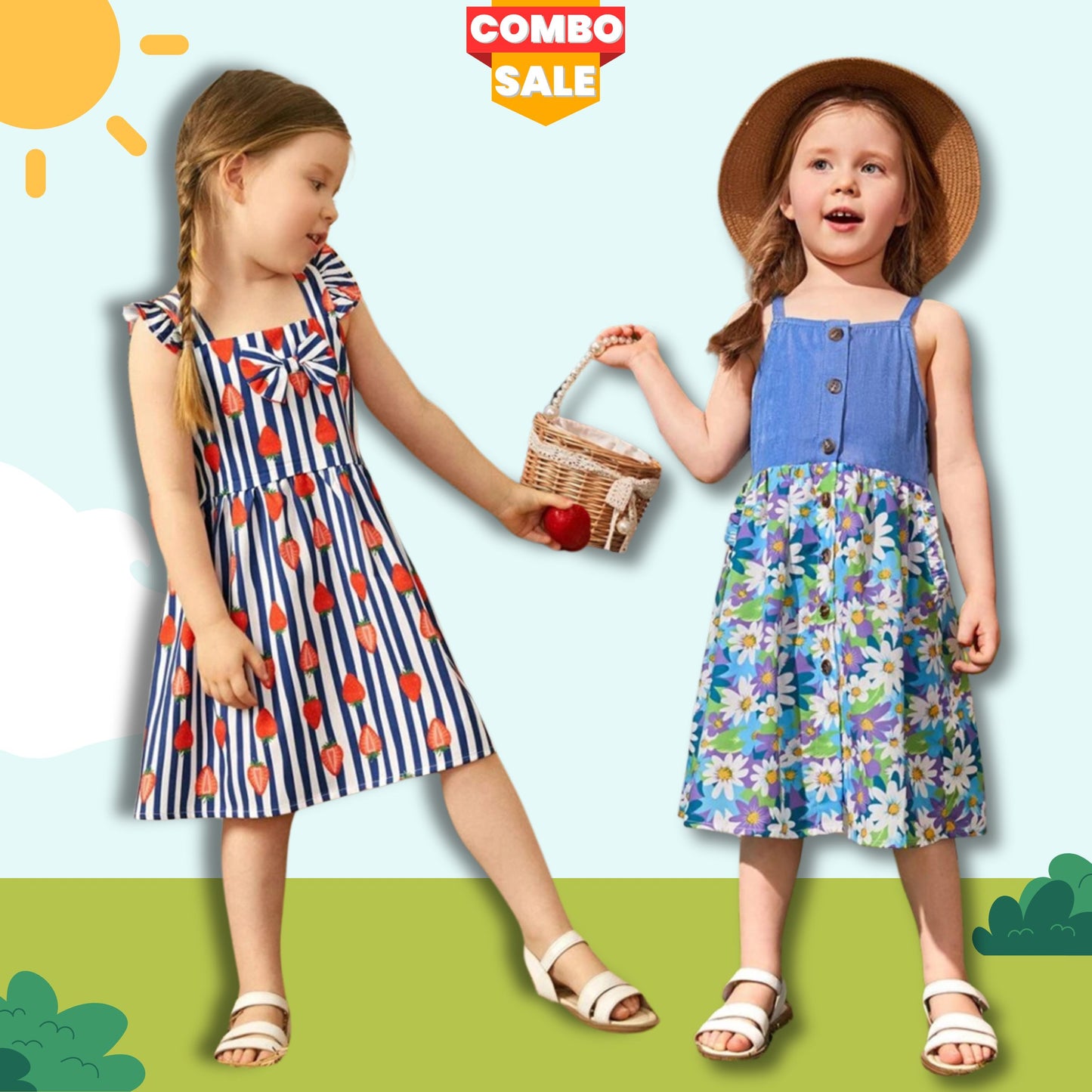 BabyGirl's Stylish Fruits & Strawberry Tunic Dress (Combo Pack Of 2) for Baby Girls.