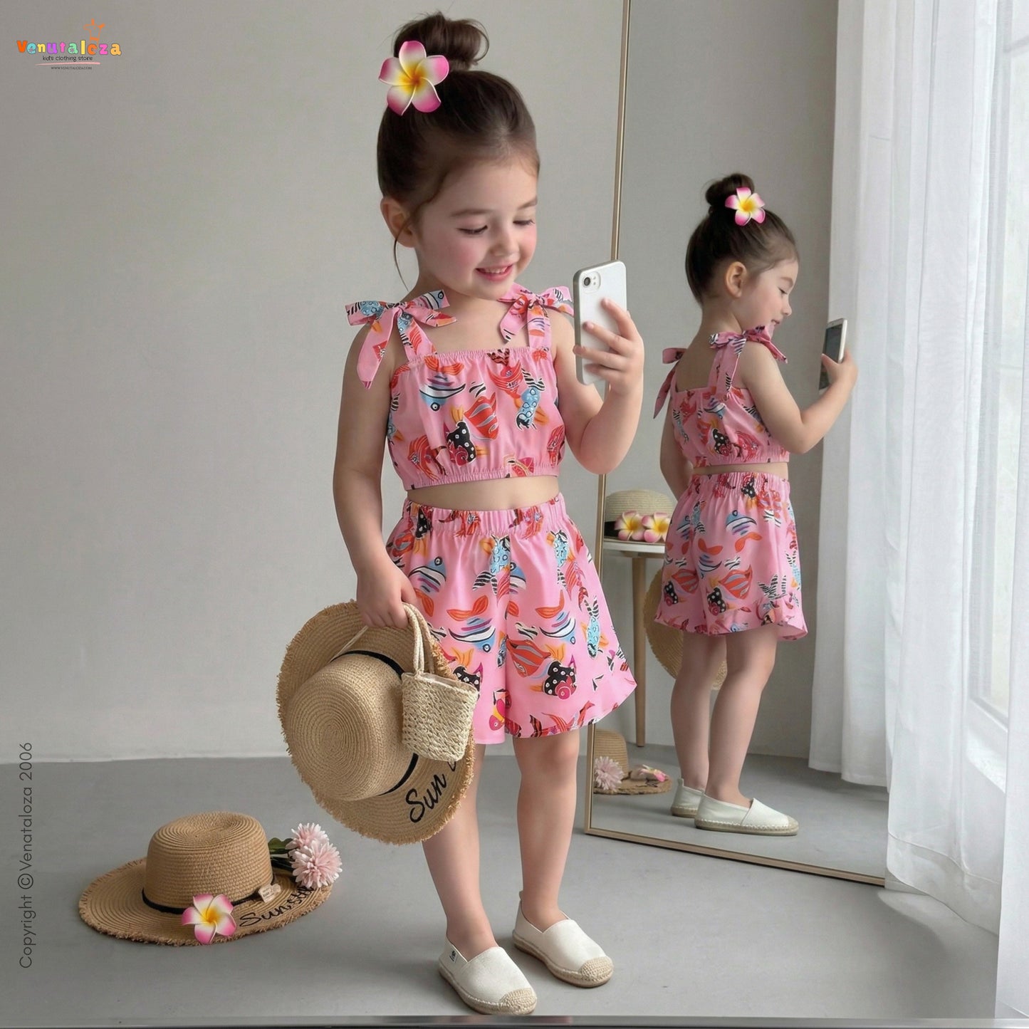 Venutaloza Babygirl Stylish Fish Deginer Pink Top & Short For Kids.