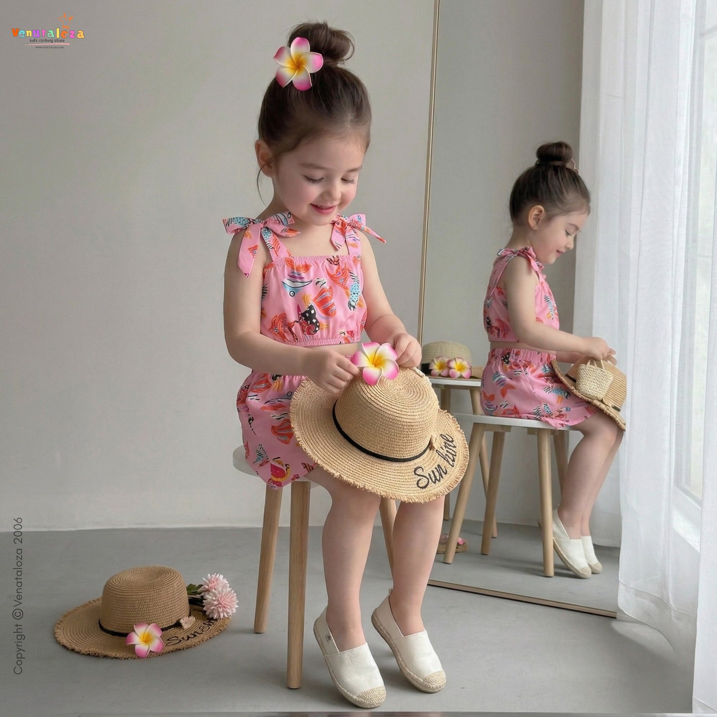 Venutaloza Babygirl Stylish Fish Deginer Pink Top & Short For Kids.